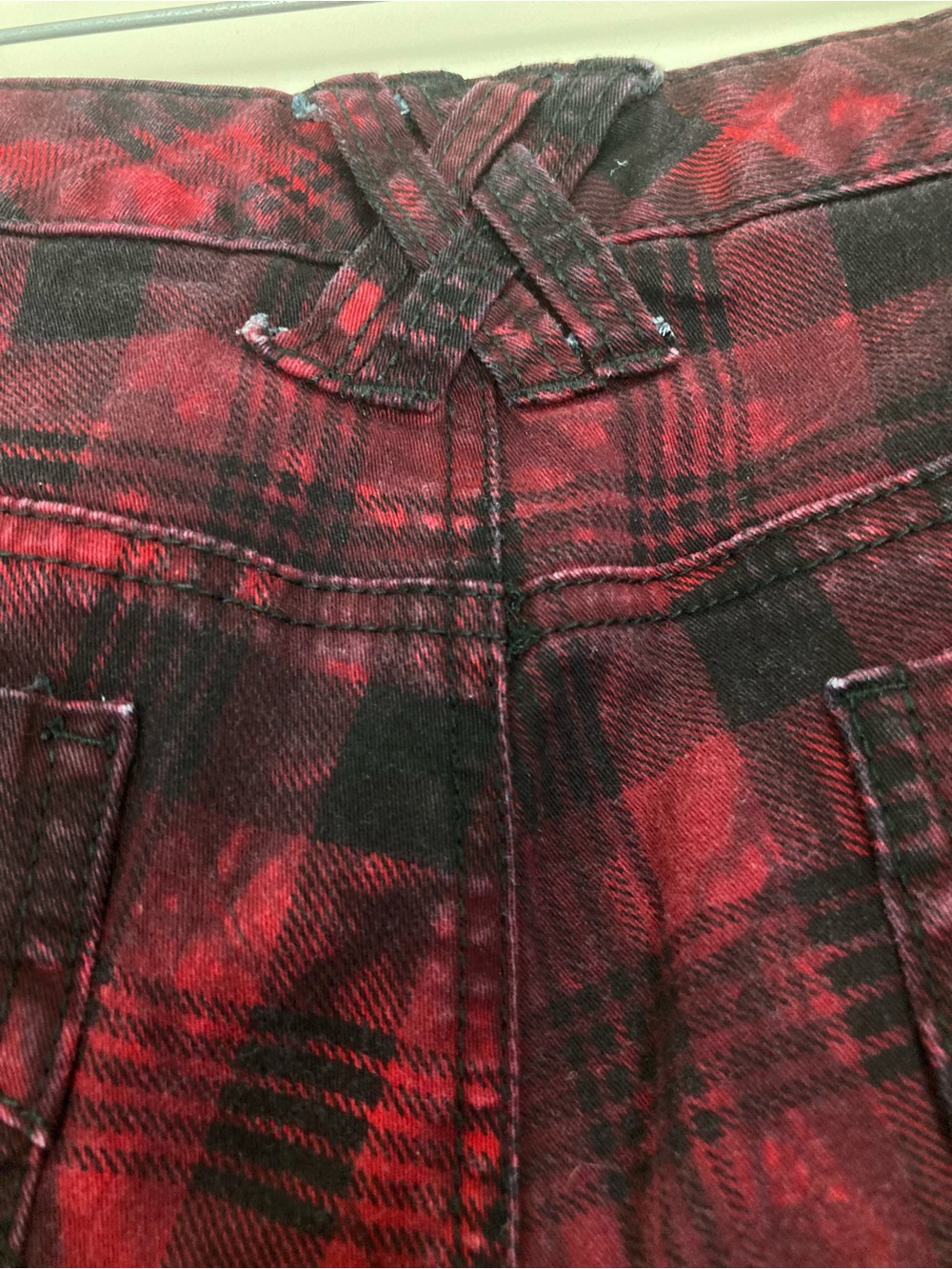 Tripp NYC red plaid distressed tie dye pants jeans Punk grunge goth size 18 - Picture 16 of 16